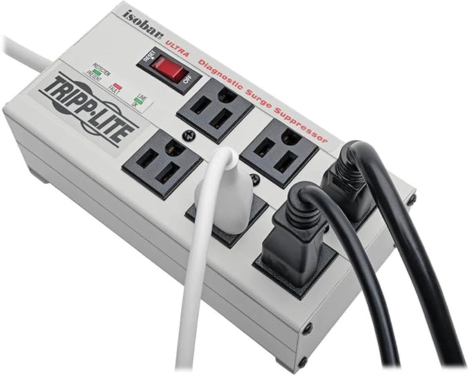 Tripp Lite ISOBAR6ULTRA Isobar 6 Outlet Heavy Duty Power Strip Surge Protector, 3330 Joules, 6ft Cord, Flat Plug, Metal Power Strip, Industrial Garage Work Shop Bench, Under Desk and Wall Mountable
