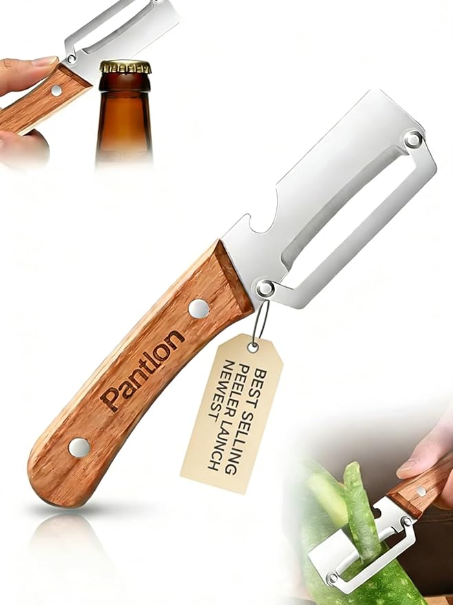 Zero Snag Wooden Peeler, Zero Flex Peeler Vegetable, Multi-functional Vegetable Peelers for Kitchen, With Wooden Handle,Bottle Opener Kitchen Tool for Fruit Veggie Carrot Potato Pumpkin(1pc)