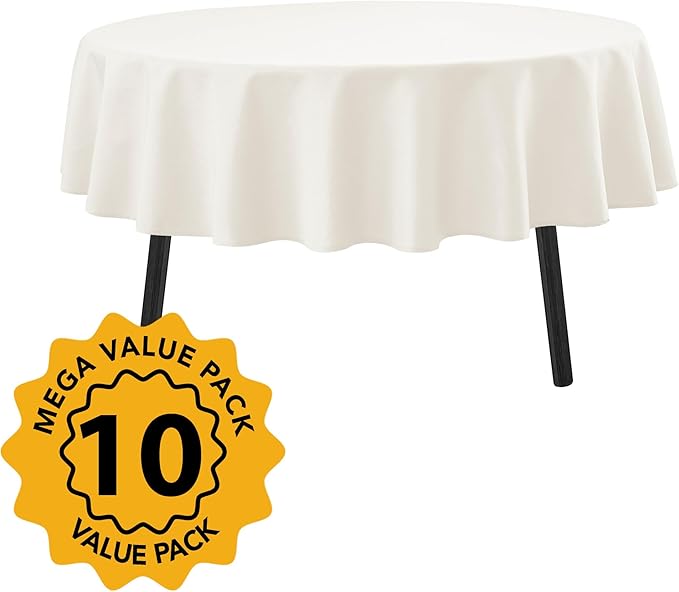 10-Pack Ivory Round Tablecloths, 84 Inches, Stain-Resistant Polyester for 3-5 Ft Round Tables - Washable Table Covers for Weddings, Banquets, Birthday Parties, Events