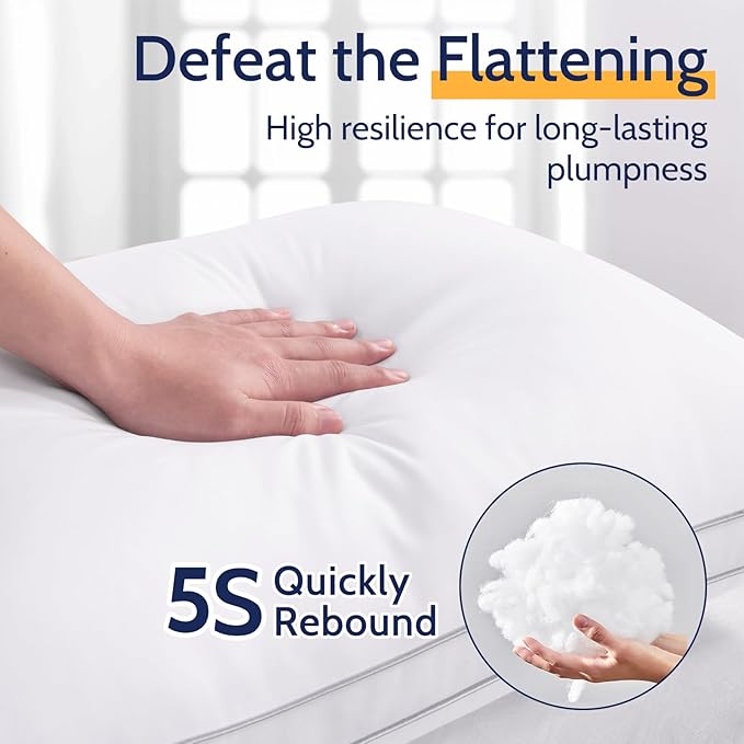 ROUMEA Pillows Standard Size Set of 2, Bed Pillows for Sleeping 2 Pack, Luxury Hotel Quality, Supportive Standard Pillows with Soft Down Alternative for Back Stomach Side Sleepers, Machine Washable