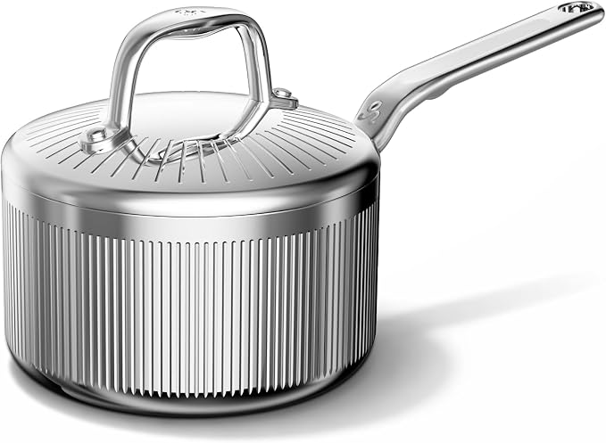 2 Quart 5-Ply Stainless Steel Sauce Pan with Lid | Dishwasher safe, Oven Safe to 800°F, Induction Ready, All cooktop compatible, PTFE/PFOA-free, Even & Rapid Heating