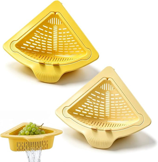 Magnetic Triangle Sink Strainer Basket, 2026 Upgrade Kitchen Corner Drain Rack with Twist-Open Bottom, Metal Sink Food Scraps Filter and Sponge Holder Produce Rinse Basket