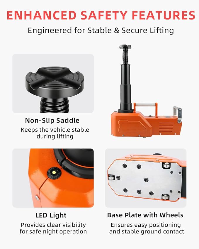 Electric Car Jack 15 Ton, 12V Heavy-Duty Hydraulic Jack with LED Light, Electric Floor Jack for Truck SUV RV Van, Lifting Range 7.9–20.5 Inches