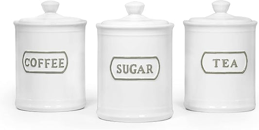 Relief Rectangle Ceramic Canisters Sets For The Kitchen Canisters For Countertop Set of 3 Airtight Coffee Canisters For Ground Coffee Sugar Container Tea Storage Jars With Lids Farmhouse Decor