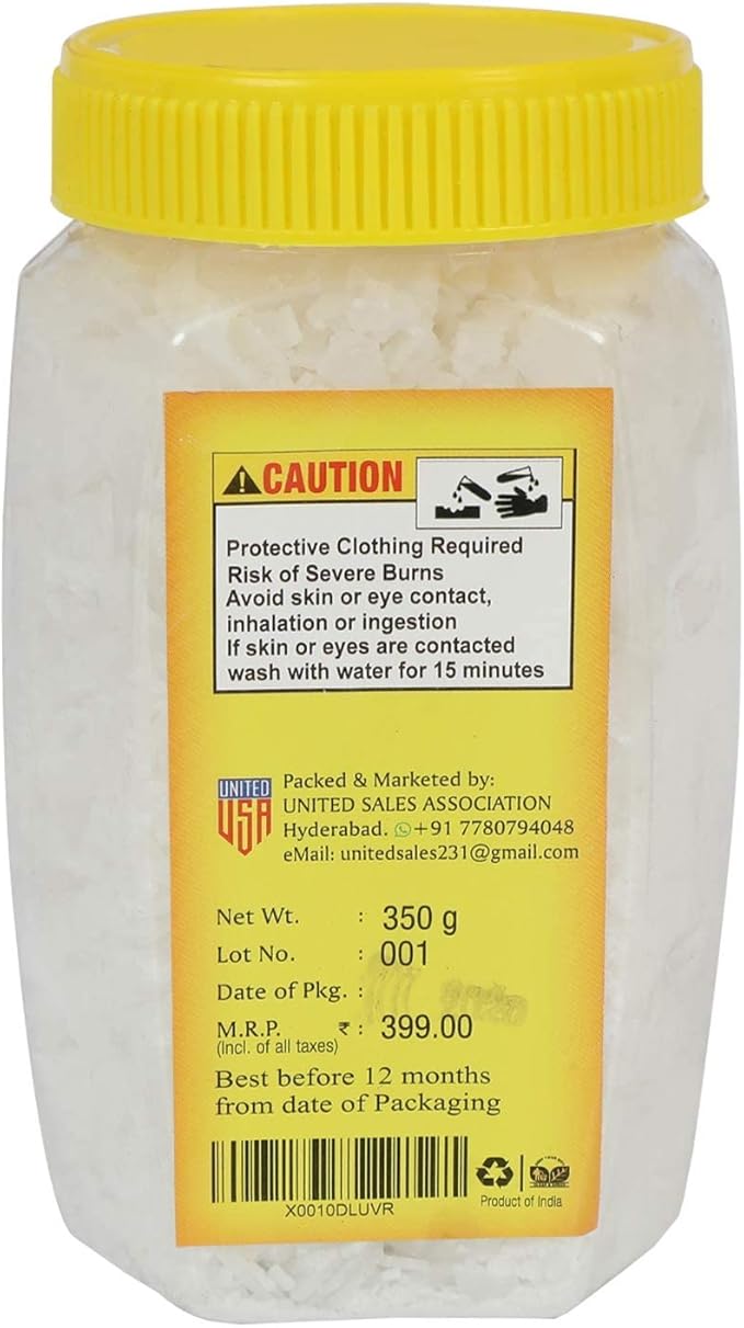 Caustic Soda – Fast-Acting, Non-Toxic & Odorless Formula to Clear Blockages Instantly – Unblock Clogged Sinks & Pipes with Chimney & Drain Cleaner Flakes – 350 Grams