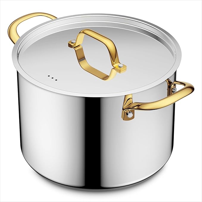 BEZIA 8 QT Stainless Steel Stock Pot with Lid, Uncoated Cooking Pot | Tri-ply Base for Even Heat, Works on All Stoves, Oven & Dishwasher Safe, for Whole Chicken & Bone Broth, Blanching & Boiling