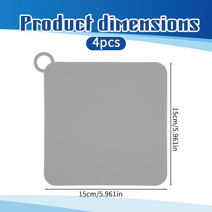 4 PCS Silicone Tub Stopper Floor Drain Covers, 5.9 X 5.9 Inch Silicone Shower Drain Cover Sewer Anti-Odor Mats, Deodorizing Shower Stopper for Drains, Kitchen Toilet Laundry Bathroom Bathtub (Grey)