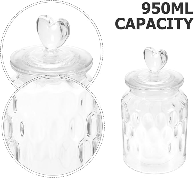 Kichvoe Glass Sealed Canister with Heart Handle Lid Airtight Food Storage Jar for Tea Candy Coffee Pickles 7.48X4.33X4.33In Decorative Kitchen Container