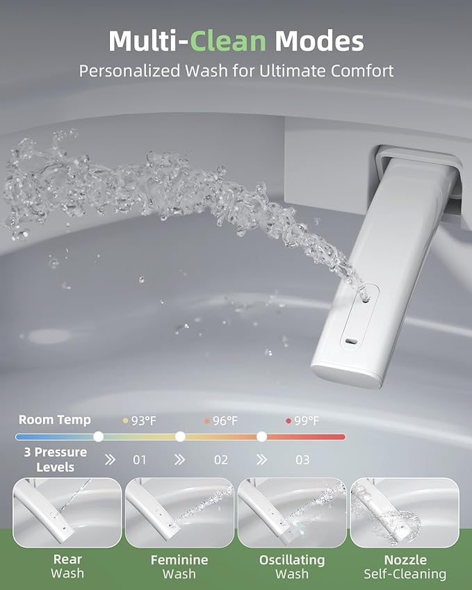 Smart Toilet with Bidet Built In, One Piece Toilet with Auto Open & Close Lid and Dual Flush, Heated Seat, Remote Control, Modern Electric Toilet with Water Tank, Foam Shield, Warm Dryer, 1.28GPF