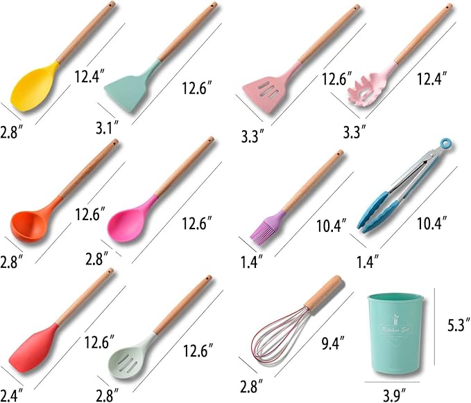 Silicone Kitchen Utensils Set, 12-piece Silicone Cooking Utensils Set Non-stick Cookware Is Heat-resistant, BPA-free, Stirring Kitchen Tools Set,Spoon,Tongs,Whisk,Brush,Spatula (Colorful )