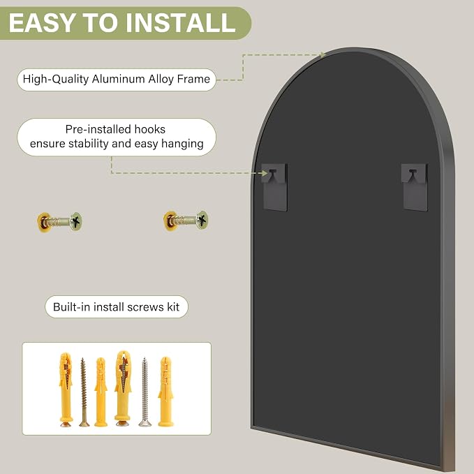 XRAMFY 20"x30" Black Arched Bathroom Mirror - Wall Mirror for Bathroom, Metal Frame Vanity Mirror, Dresser Mirror, Arch Decorative Mirrors for Living Room, Bedroom, Entryway, Mantle