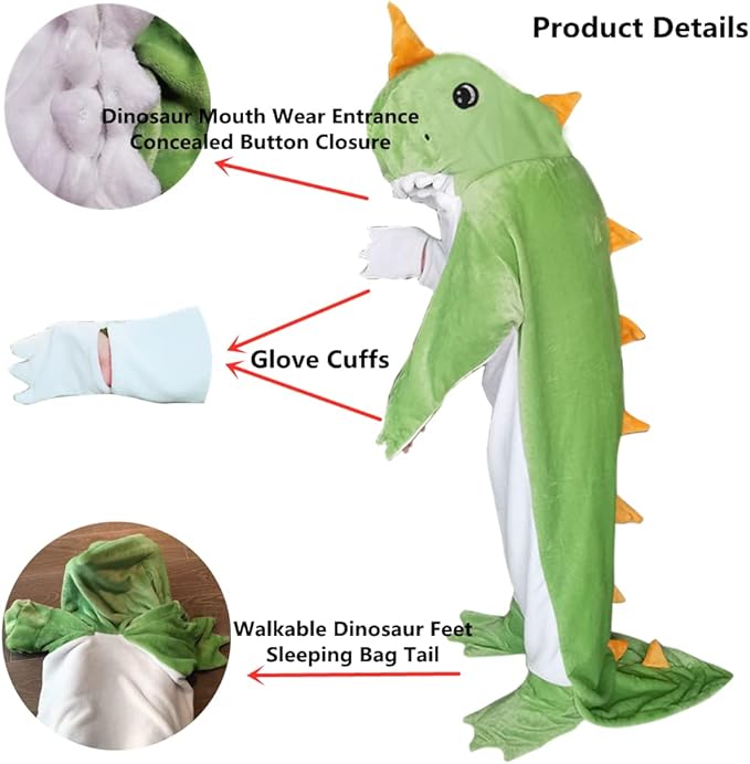 Wearable Dinosaur Blanket Hoodie Animal Sleeping Bags Soft Cozy Dinosaur Gifts(M fit for 4'9"-5'1")