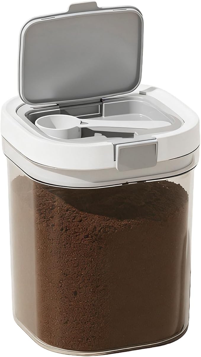 Coffee Storage Airtight Canister -43.9oz Sugar Kitchen Food Storage Jar BPA Free with Spoon and Layered Storage for Grounds Coffee, Beans, Tea, Sugar, Flour, Cereal,Formula (clear)