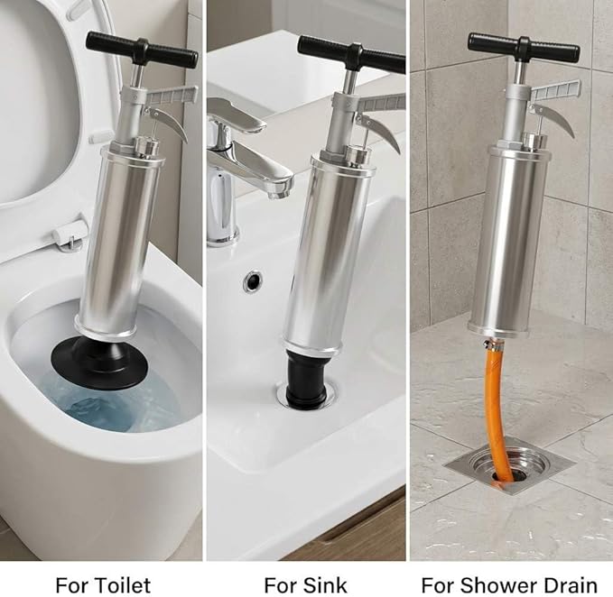 QWORK Air Pressure Drain Blaster Pump, Quick Pipe Cleaner for Toilet, Sink & Shower