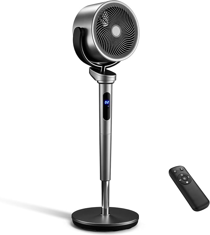 Winado Air Circulator Pedestal Fan, 32-Speed Standing Fan with Remote, 120° Oscillating Standing Fan for Whole Room, 39-46'' Adjustable Height, 12H Timer, DC Motor, Quiet Fan for Bedroom