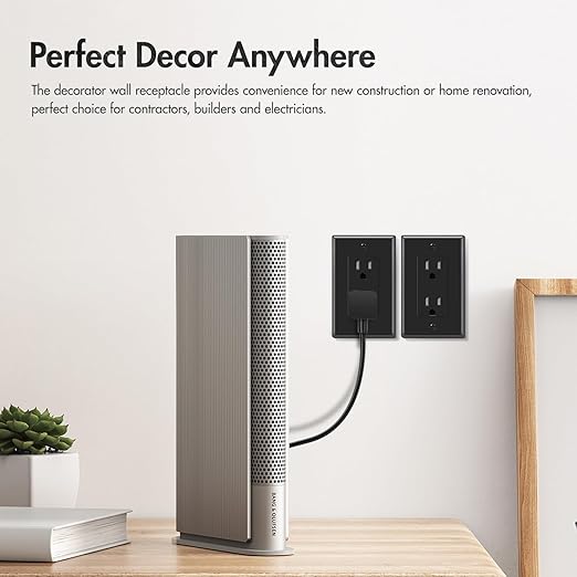 Micmi Decorator Receptacle Outlet, Standard Electrical Wall Tamper Resistant Decorative Receptacle Outlet, 15 Amp 125 Volt, Grounding UL Listed (10Pack, Black, 15 Amp Outlet)