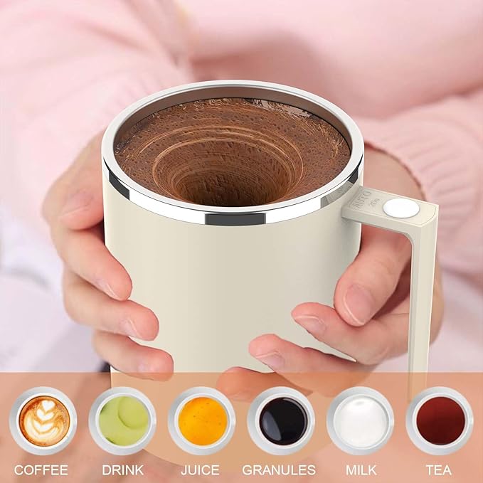 CYANLUX Self Stirring Mug, Rechargeable Automatic Magnetic Electric Coffee Mug, Rotating Mixing Cup, To Stir Coffee, Chocolate, Milk, Protein,Cocoa, Great For Home Office Travel School (Cream White)