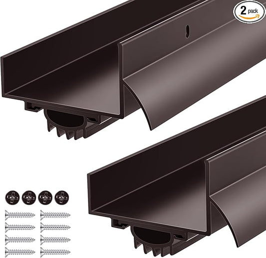 MorningRo 2 Pcs 1-3/4" x 36" U Shaped Aluminum Door Sweep for Bottom of Door with Drip Cap Screw-on Metal Weather Stripping Seal Draft Stopper Threshold for Exterior Front Doors (Brown)