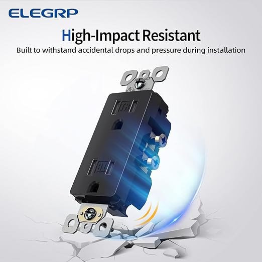 ELEGRP Decorator Wall Receptacle Outlet, Tamper Resistant 15 Amp Standard Electrical Wall Outlet, Residential Grade, Self-grounding, 125V, 2 Pole 3 Wire, 5-15R, UL Listed, Glossy Black, 50 Pack