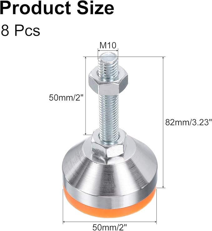 uxcell 8 Pack Adjustable Heavy Duty Leveling Feet, 50mm/2" Dia Base M10 x 50mm Thread Anti-Slip Shock-Absorbing Furniture Leveler Legs for Workbench, Machine, Cabinet