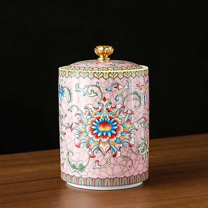 Enamel Ceramic Tea Caddy Tea Canister Tea Storage Container Tins Jar with Airtight Lid Water-proof Tank for Tea, Coffee, Herb, Sugar, Spice, Nuts