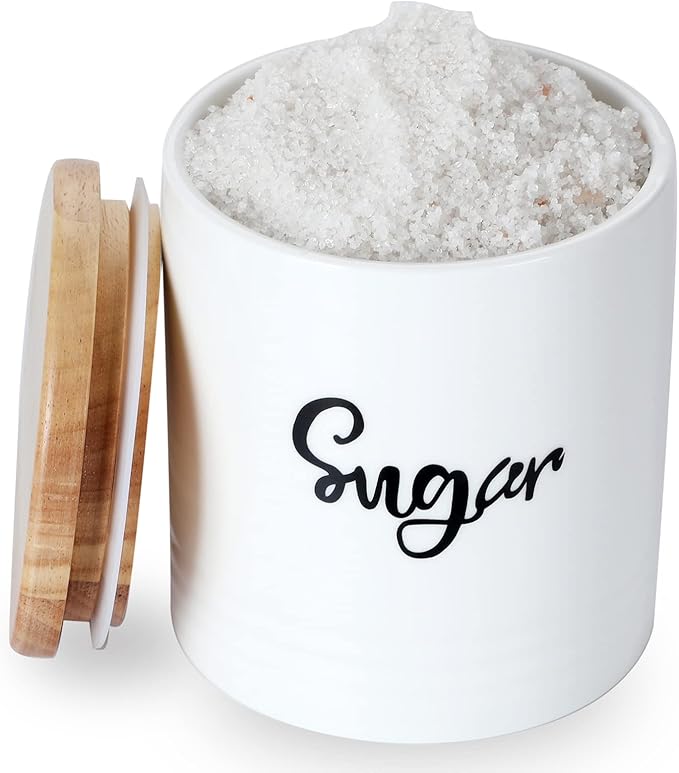 LEETOYI Porcelain Food Storage Containers with Lid, Small Size Design & Saves Space, 4.5 Inch White, Labeled Sugar