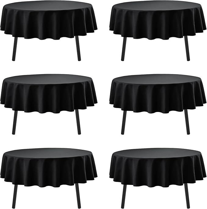 6-Pack Black Round Tablecloths, 90 Inches, Stain-Resistant Polyester for 4-5 Ft Round Tables - Washable Table Covers for Weddings, Banquets, Birthday Parties, Events