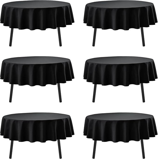 6-Pack Black Round Tablecloths, 90 Inches, Stain-Resistant Polyester for 4-5 Ft Round Tables - Washable Table Covers for Weddings, Banquets, Birthday Parties, Events