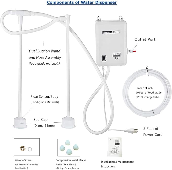 110V Drinking Water Pump for 5 Gallon Bottle Dispenser Pump System for Refrigerator Ice Maker Coffee Machine Faucet (Classic- Dual Inlet)