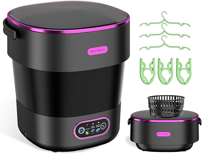 JUJOJB Portable Washing Machine, Folding 20L Mini Washer and Spin-Dryer, 3 Cleaning Modes Small Compact Laundry Machine of Underwear, Baby Clothes, for Apartments, Dormitories, RV, Travel, Black