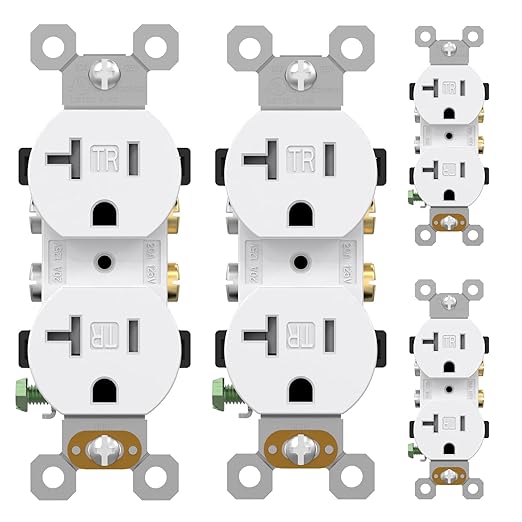 AIDA 4 Pack 20 Amps Outlets Electrical Duplex Receptacle Outlets,Tamper Resistant Electrical Receptacle, Wall Outlet,2 Pole,3-Wire, Self-Grounding, NEMA 5-20R,UL Listed, White