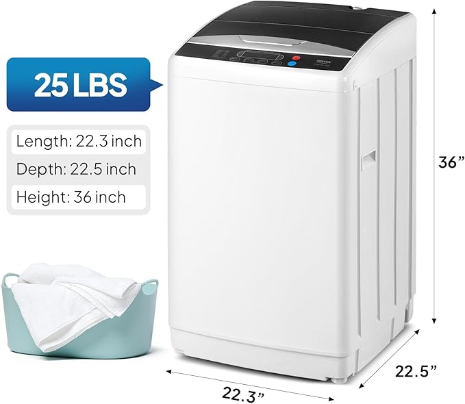 ROVSUN 25LBS Portable Washing Machine, Full-Automatic Electric Laundry Machine with Stainless Steel Drum, Compact Washer and Spin Dryer Combo with Drain Pump for Home, Apartment