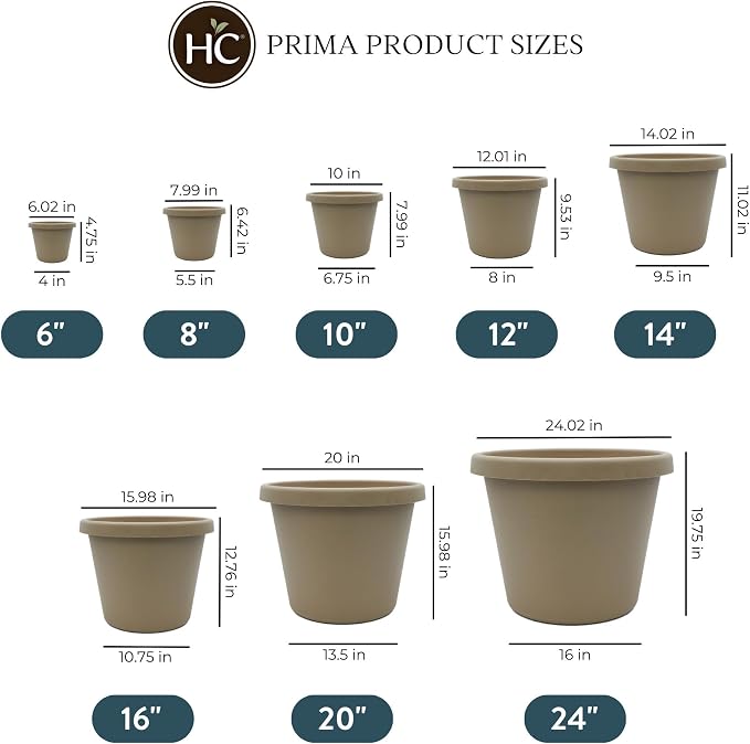 The HC Companies Prima Round Plastic Plant Pot w/Rolled Rim - Lightweight & UV Resistant Flower Pot for Herbs & More - Outdoor & Indoor Plant Pots w/Drainage (16 inch, Sandstone, Pack of 1)