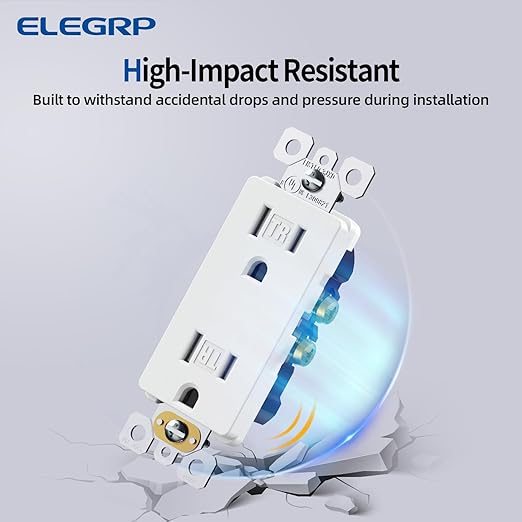 ELEGRP Matte White Tamper Resistant Decorator Wall Receptacle Outlet, 15A 125V Electrical Outlet, Residential Grade, Self-grounding, Screwless Wall Plate Included, UL Listed, 10 Pack