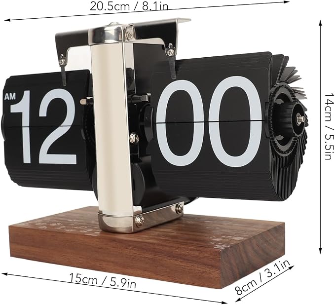 VBESTLIFE Retro Digital Flip Down Clock, Battery Powered Internal Gear Operated Clock, Classic Mechanical, Black Walnut Base, for Home & Office Decor (Silver)