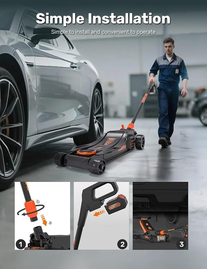 3 Ton Electric Floor Jack, Low Profile Jack for Quickly Car Lift, Hydraulic Service Jack, 6000 lbs Capacity. Lifting Range 3-3/8" to 20"