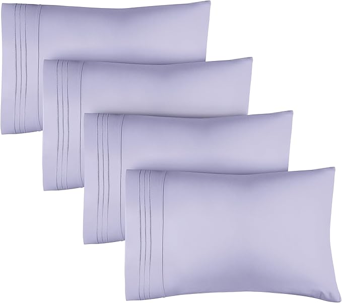 Queen Pillow Cases Set of 4 - Ultra Soft Hotel Quality Pillowcase Covers - Comfy, Cozy & Wrinkle Free - Shrinkage, Stain & Fade Resistant - Machine Washable Pillow Protectors - 4 Piece Set - Lavender