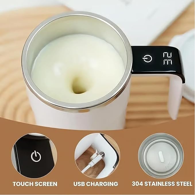 Automatic Self Stirring Coffee Mug Rechargeable, Mixing Cup with Temperature Display, Travel Cup with Lid, Hot Beverage Warmer, Gift for Home Office Kitchen Travel Birthday Christmas Gift (Green)