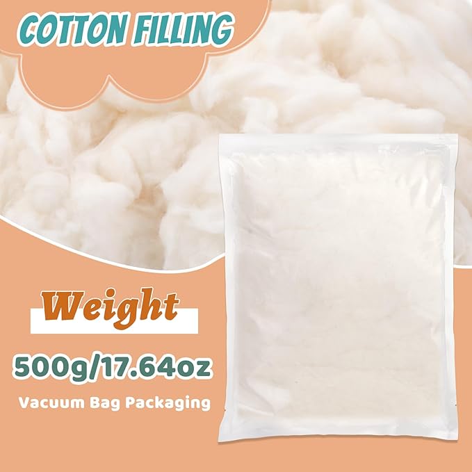 ZXIIXZ 1.1 lb Cotton Stuffing for Stuffed Animals, (7oz-4.4 lb) Premium Natural Cotton Filling, Warm Cotton Batting Fiber Fill for Pillow Cushion Stuffing, Home DIY Craft Stuffing, 500g/1.1 lb
