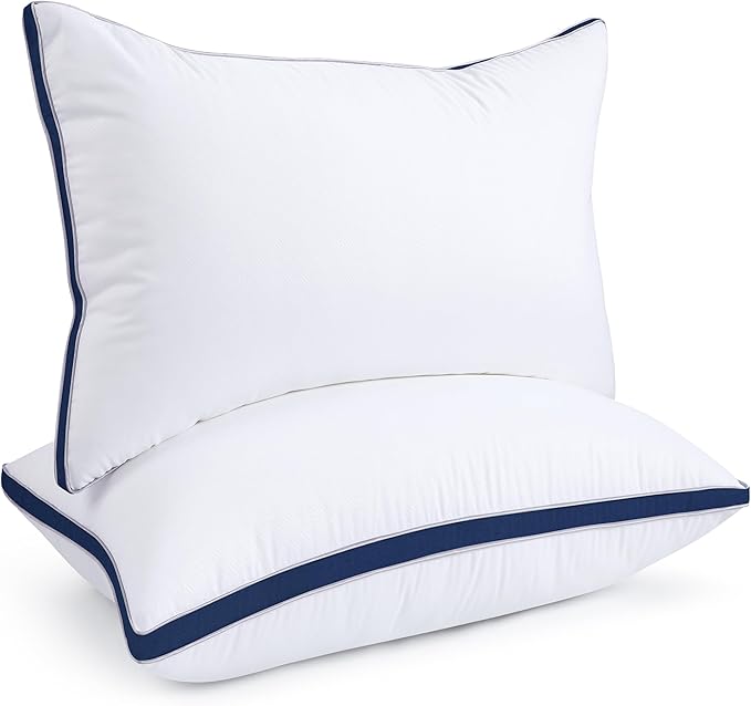 viewstar Bed Pillows Queen Sizes Set of 2, Hotel Quality Cooling Down Alternative Gusseted Pillows for Side, Back, or Stomach Sleepers, Navy