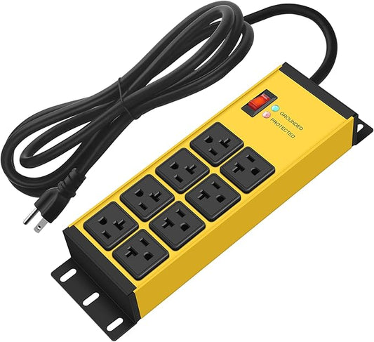 CCCEI Heavy Duty Power Strip Surge Protector 20 AMP Switch, 12 Gauge Extension Cord with Multiple Outlets, Industrial, Shop, Garage High Amp Wall Mount Electric Extender. 4FT, Yellow.