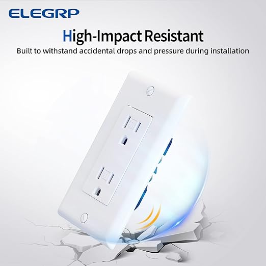 ELEGRP Decorator Wall Receptacle Outlet, Tamper Resistant 15 Amp Standard Electrical Wall Outlet, Residential Grade, Self-grounding, 125V, Wall Plate Included, UL Listed, Glossy White, 50 Pack