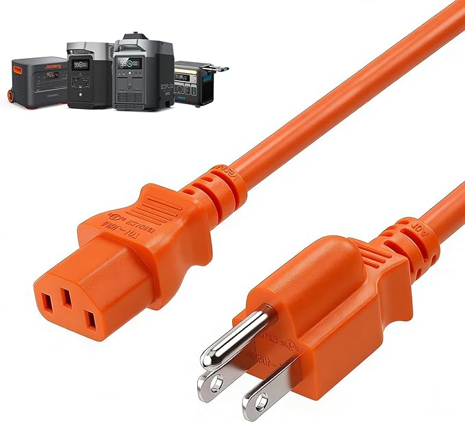 Heavy-Duty Power Station Charging Cable, 14AWG Fast Charger Cable for Jackery Explorer 2000/1500/1000 Pro,Ecoflow Delta/River Series,Bluetti EB3A;Anker 757/767, 125V 15A AC Power Cord Orange(16FT)