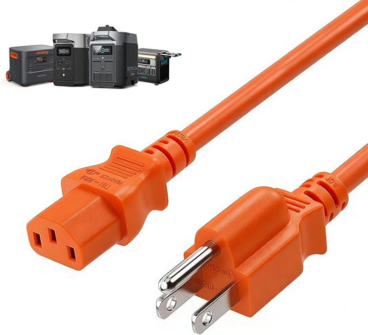 Heavy-Duty Power Station Charging Cable, 14AWG Fast Charger Cable for Jackery Explorer 2000/1500/1000 Pro,Ecoflow Delta/River Series,Bluetti EB3A;Anker 757/767, 125V 15A AC Power Cord Orange(16FT)