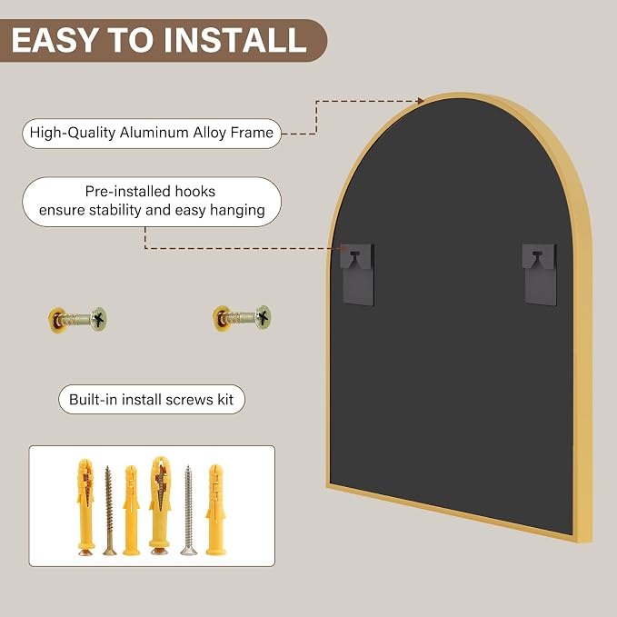 XRAMFY 31"x32" Arched Wall Mirror for Bathroom, Gold Vanity Mirror for Bedroom, Living Room, Entryway, Decorative Hanging Mirror for Wall