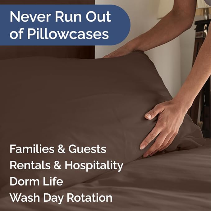 Standard Pillow Cases Set of 6 - Ultra Soft Hotel Quality Pillowcase Covers - Comfy, Cozy & Wrinkle Free - Shrink, Stain and Fade Resistant - Machine Washable Pillow Protectors - 6 Piece Set - Brown