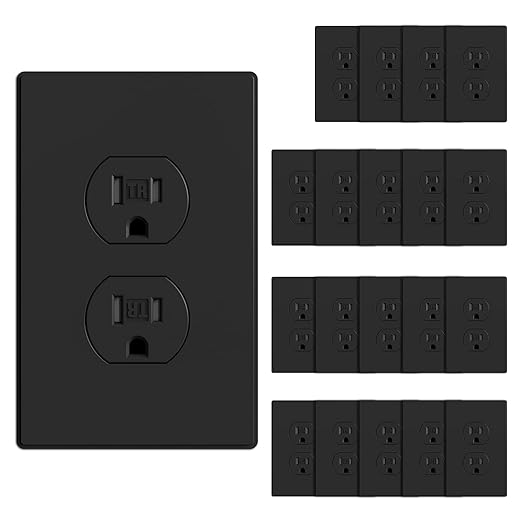 AIDA 20 Pack Matte Black Standard Duplex Electrical Wall Receptacle Outlet, 15A 125V, 2 Pole 3 Wire, Tamper Resistant, NEMA 5-15R, Self-Grounding, Wall Plate Included, UL Listed