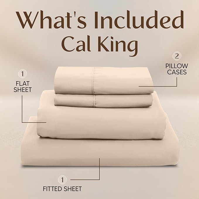 Utopia Bedding California King Size Sheet Set – 4 Piece Bed Sheets, Soft and Breathable Microfiber, Includes 1 Fitted Sheet, 1 Flat Sheet and 2 Pillowcases – Oeko Tex (Beige)