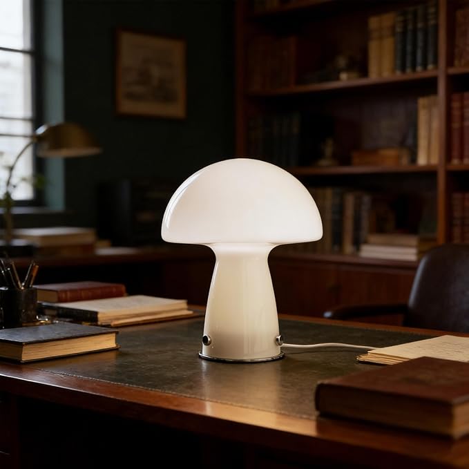White Small Mushroom Lamp,3000K Warm Ambient Lighting Bedroom,Small Bauhaus Lamps for Nightstand,Mid Century Modern Table Lamp for Living Room Study Room Office