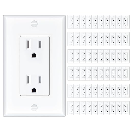 Amico 15 Amp Outlet, Standard Electrical Outlets, Tamper Resistant, 2-Pole 3-Wire Wall Outlet, 125V/1875W, NEMA 5-15R, for Home and Business, Screw Wall Plate Included, White, UL Listed, 60 Pack